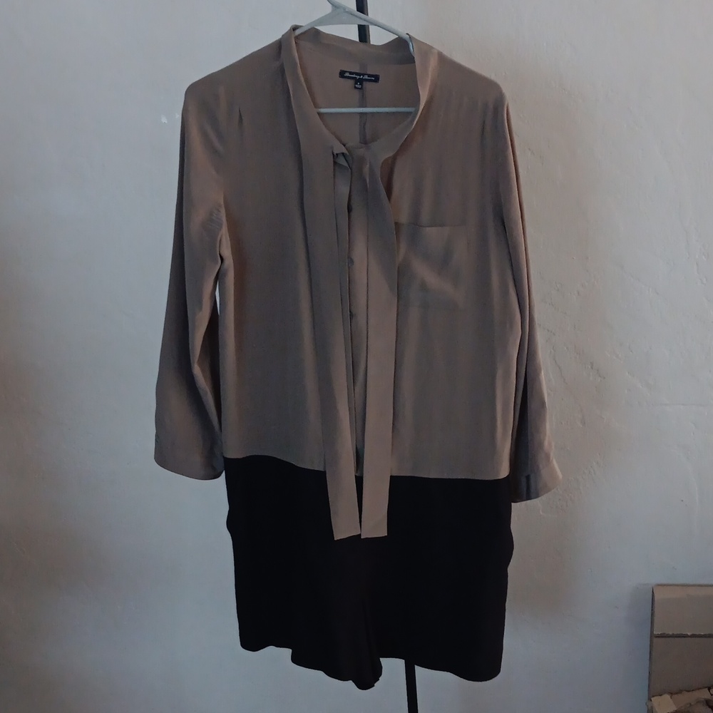 Madewell Broadway & Broome Silk Colorblock Tie Neck Romper Size S